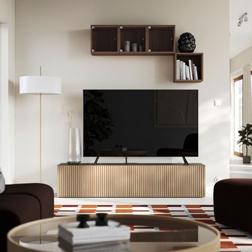IKEA - BESTA, tv bench, black-brown/brown oak veneer, 180x42x38 cm