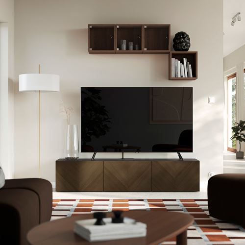 IKEA - BESTA, tv bench, black-brown/brown oak veneer, 180x42x38 cm