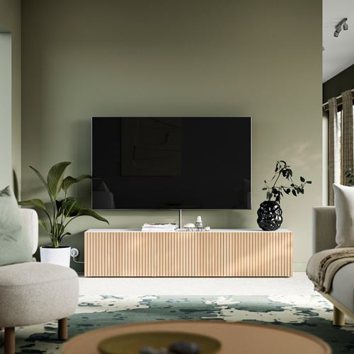 IKEA - BESTA, tv bench, white/oak veneer, 180x42x38 cm