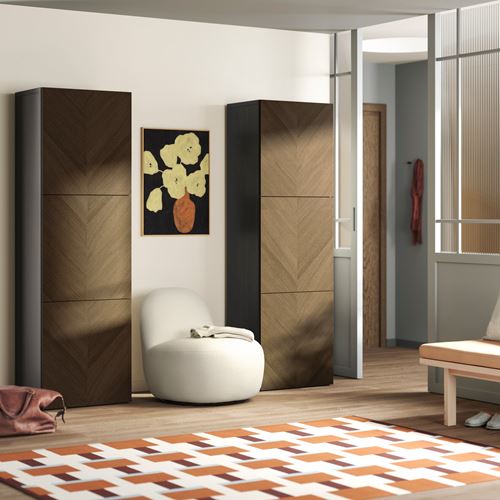IKEA - BESTA, storage combination, black-brown/brown oak veneer, 120x42x193 cm