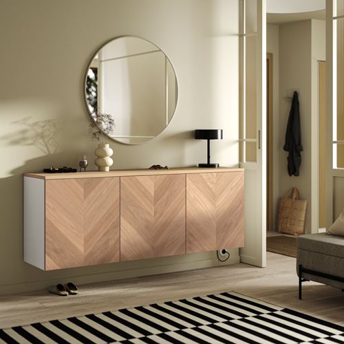 IKEA - BESTA, wall cabinet, white/oak veneer, HEDEVIKEN