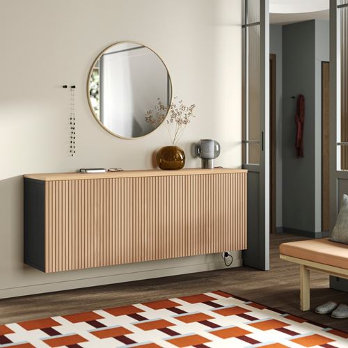 IKEA - BESTA, wall cabinet, black-brown/brown oak veneer, 180x42x66 cm