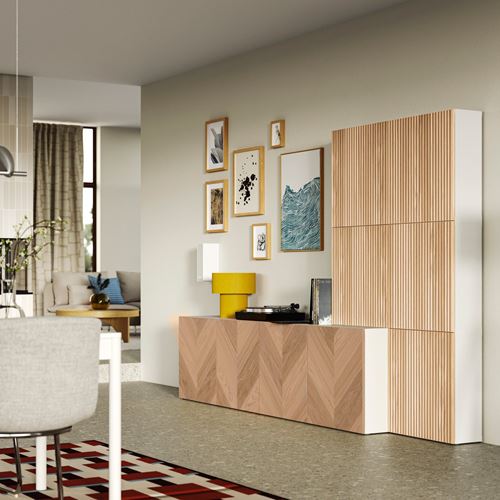 IKEA - BESTA, tv storage unit, white/oak veneer, 300x42x193 cm