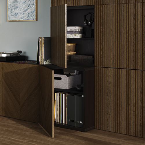 IKEA - BESTA, tv storage unit, black-brown/brown oak veneer, 300x42x193 cm