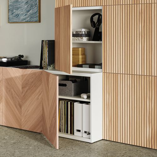 IKEA - BESTA, tv storage unit, white/oak veneer, 300x42x193 cm