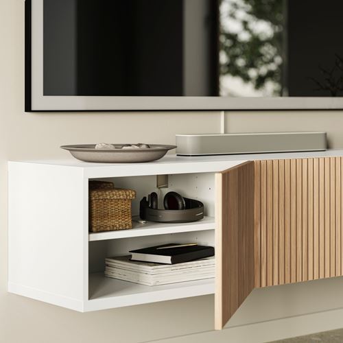 IKEA - BESTA, tv bench, white/oak veneer, 180x42x38 cm