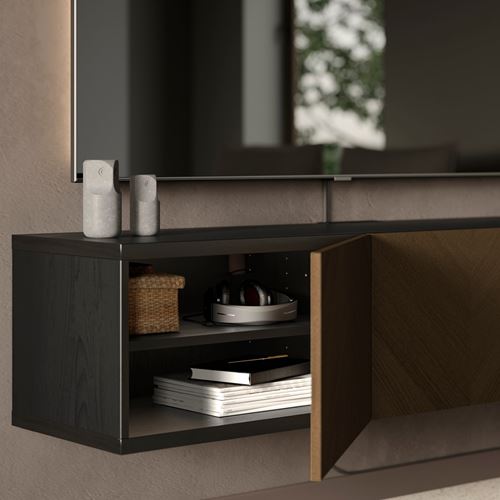 IKEA - BESTA, tv bench, black-brown/brown oak veneer, 180x42x38 cm