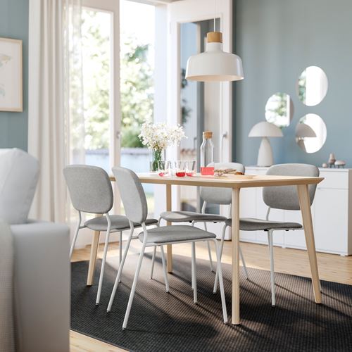 IKEA - LISABO/VIHALS, mutfak masası takımı, dişbudak kaplama-Tibbleby bej gri, 4 sandalyeli