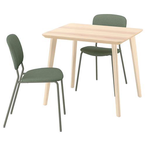 IKEA - LISABO/VIHALS, mutfak masası takımı, dişbudak kaplama-yeşil Tibbleby gri yeşil, 2 sandalyeli