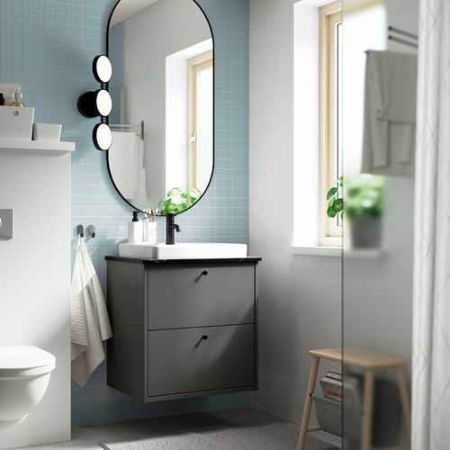 IKEA - HAVBACK/TOLKEN/ORRSJÖN, wash-basin and cabinet, dark grey-black marble effect, 62x49x71 cm