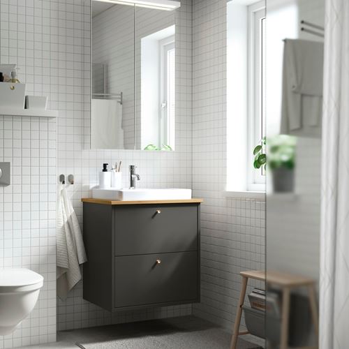IKEA - HAVBACK/ALSKEN/ORRSJÖN, lavabo dolabı kombinasyonu, koyu gri-bambu, 62x49x71 cm
