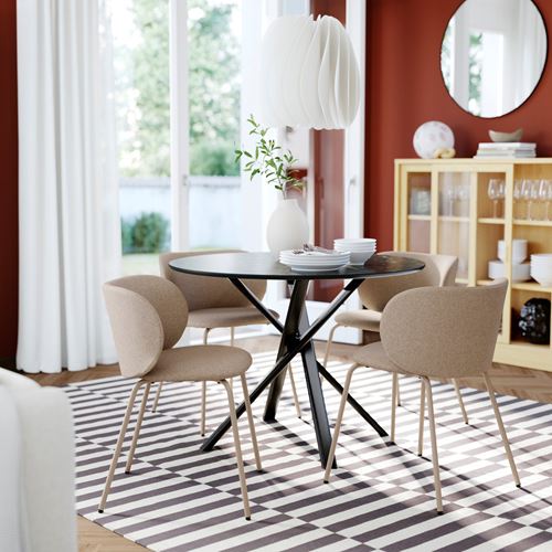 IKEA - NORRMJÖLE/KRYLBO, dining set, black marble effect-Tonerud dark beige, 4 chairs
