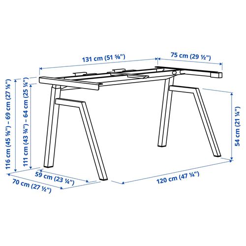IKEA - TROTTEN, height adjustable underframe, white, 160x80 cm