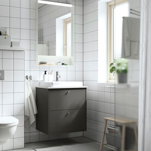 IKEA - HAVBACK/TOLKEN/ORRSJÖN, wash-basin and cabinet, dark grey-white marble effect, 62x49x71 cm