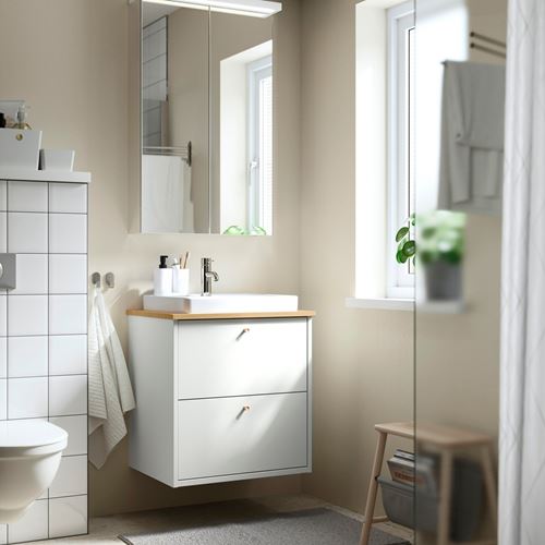 IKEA - HAVBACK/ALSKEN/ORRSJÖN, lavabo dolabı kombinasyonu, beyaz-bambu, 62x49x71 cm