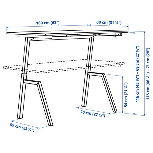 IKEA - TROTTEN, height adjustable desk, ash-white, 160x80 cm