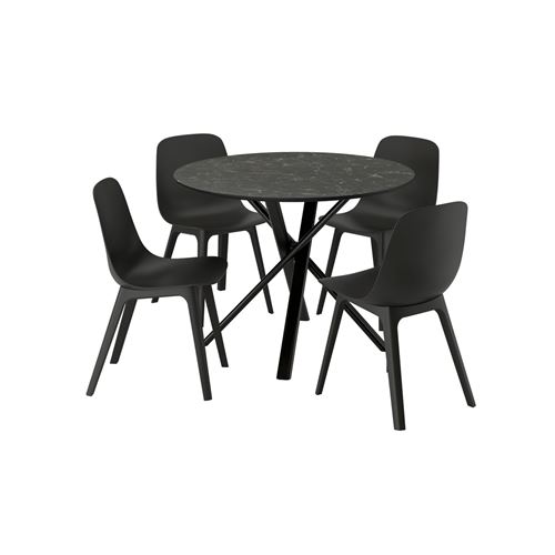 IKEA - NORRMJÖLE/ODGER, dining set, marble effect black-anthracite, 4 chairs