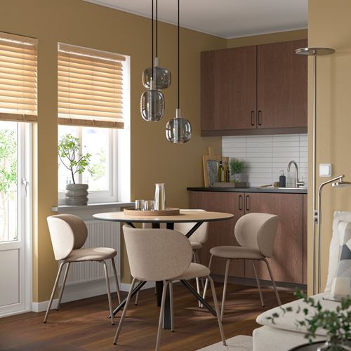 IKEA - NORRMJÖLE, yuvarlak yemek masası, meşe görünümlü-siyah, 105 cm