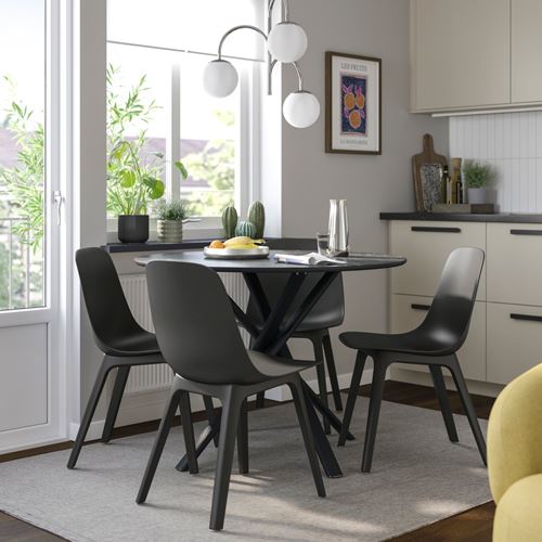IKEA - NORRMJÖLE/ODGER, dining set, marble effect black-anthracite, 4 chairs