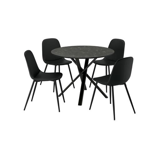 IKEA - NORRMJÖLE/NORDMANSSKAR, yemek masası takımı, mermer görünüm siyah-Bomstad siyah, 4 sandalyeli