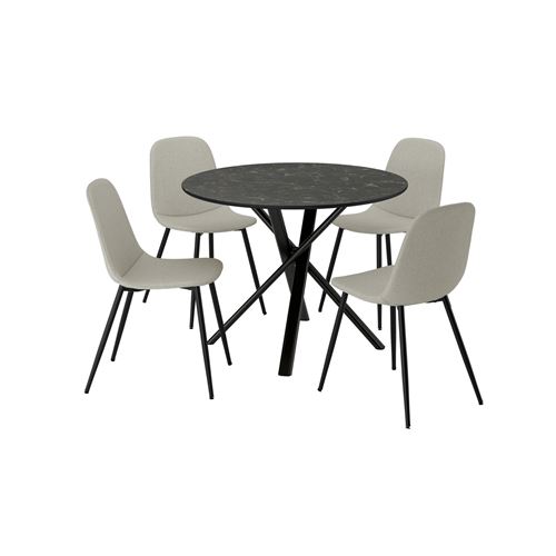 IKEA - NORRMJÖLE/NORDMANSSKAR, dining set, marble effect black-black Tonerud grey, 4 chairs
