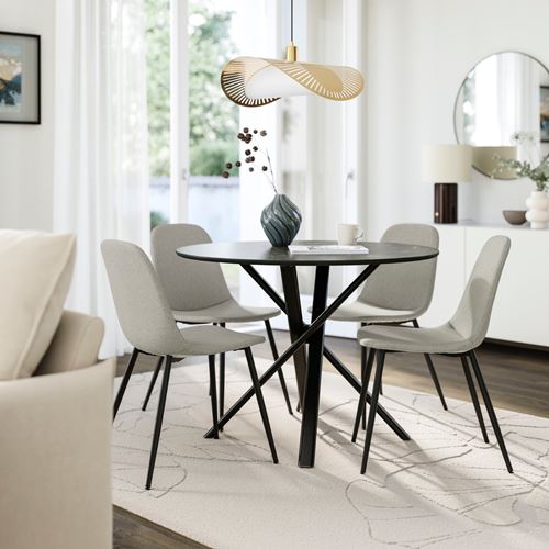 IKEA - NORRMJÖLE/NORDMANSSKAR, dining set, marble effect black-black Tonerud grey, 4 chairs