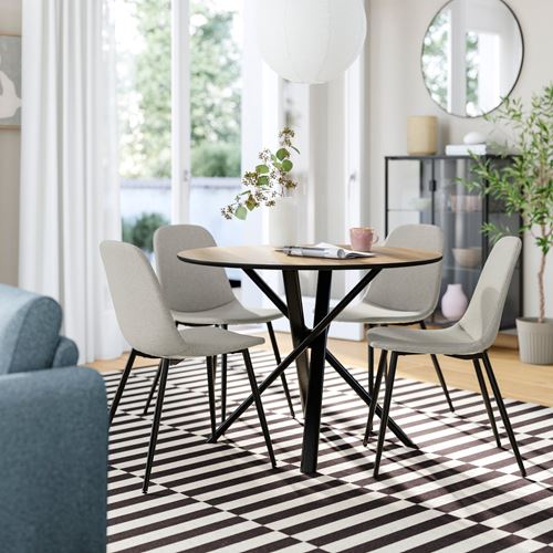 IKEA - NORRMJÖLE/NORDMANSSKAR, dining set, oak effect black-black Tonerud grey, 4 chairs