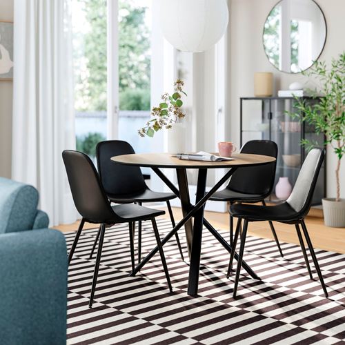 IKEA - NORRMJÖLE/NORDMANSSKAR, yemek masası takımı, meşe görünümlü siyah-Bomstad siyah, 4 sandalyeli