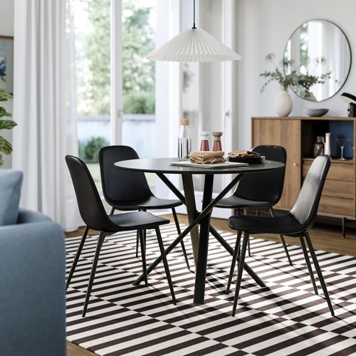 IKEA - NORRMJÖLE/NORDMANSSKAR, yemek masası takımı, mermer görünüm siyah-Bomstad siyah, 4 sandalyeli