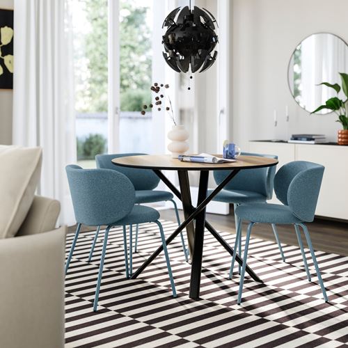 IKEA - NORRMJÖLE, yuvarlak yemek masası, meşe görünümlü-siyah, 105 cm