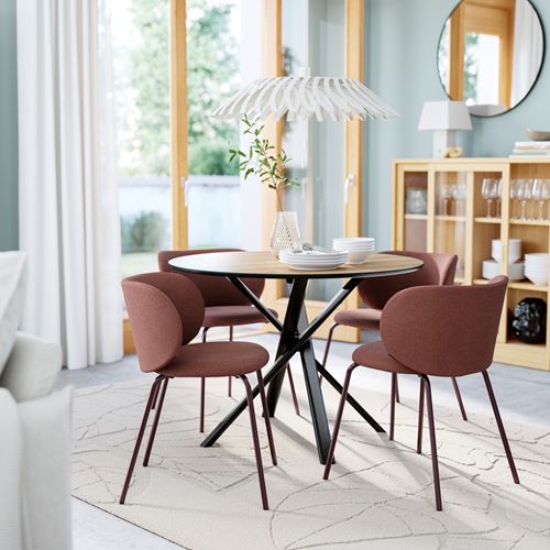 IKEA - NORRMJÖLE/KRYLBO, yemek masası takımı, meşe görünümlü siyah-Tibbleby koyu kırmızı, 4 sandalyeli
