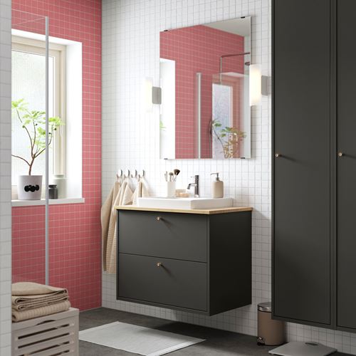 IKEA - HAVBACK/ALSKEN/ORRSJÖN, lavabo dolabı kombinasyonu, koyu gri-bambu, 82x49x71 cm