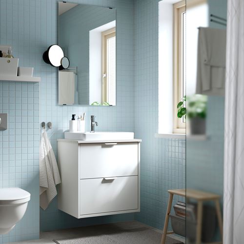 IKEA - HAVBACK/TOLKEN/ORRSJÖN, wash-basin and cabinet, white-white marble effect, 62x49x71 cm