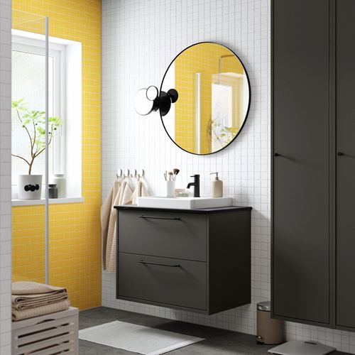 IKEA - HAVBACK/TOLKEN/ORRSJÖN, wash-basin and cabinet, dark grey-black marble effect, 82x49x71 cm