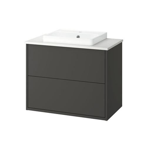 IKEA - HAVBACK/TOLKEN/ORRSJÖN, wash-basin and cabinet, dark grey-white marble effect, 82x49x71 cm