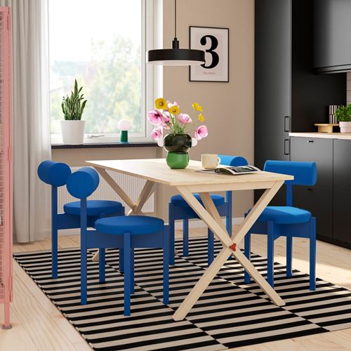 IKEA - IKEA PS 2026, kitchen table set, pine-Knaback bright blue, 4 chairs