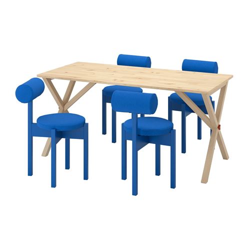 IKEA - IKEA PS 2026, kitchen table set, pine-Knaback bright blue, 4 chairs