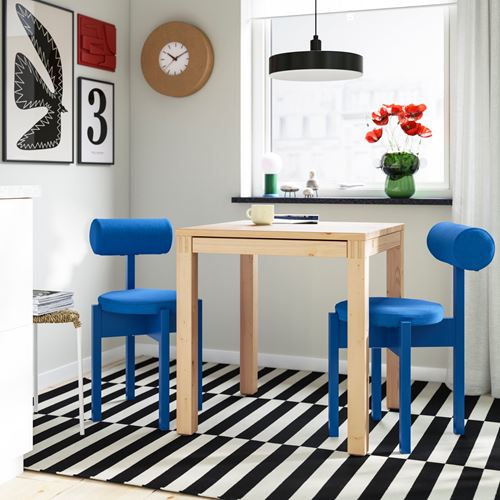 IKEA - IKEA PS 2026, kitchen table set, pine-Knaback bright blue, 2 chairs