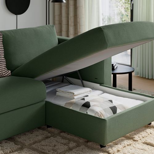 IKEA - VIMLE, uzanma koltuklu 3'lü kanepe, Knaback gri-yeşil