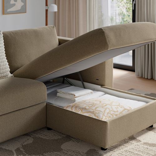 IKEA - VIMLE, uzanma koltuklu 3'lü kanepe, Johanneshov kahverengi-bej