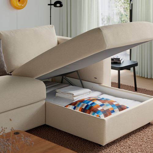 IKEA - VIMLE, uzanma koltuklu 3'lü kanepe, knaback açık bej
