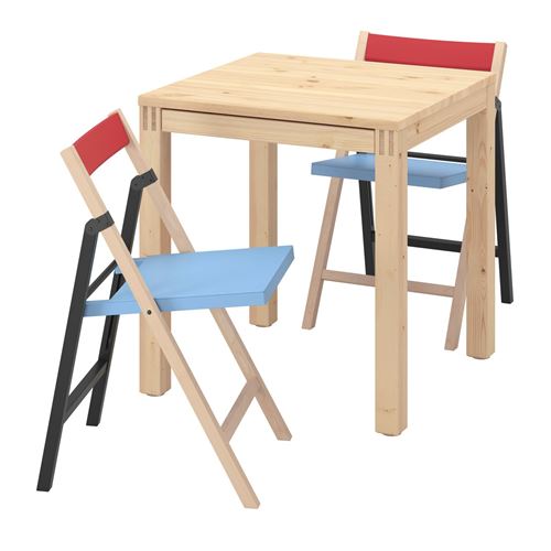 IKEA - IKEA PS 2026, kitchen table set, birch-blue-black red, 2 chairs