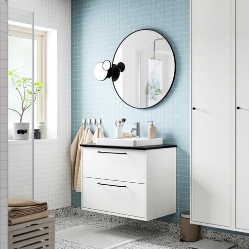 IKEA - HAVBACK/TOLKEN/ORRSJÖN, lavabo dolabı kombinasyonu, beyaz-siyah mermer görünüm, 82x49x71 cm