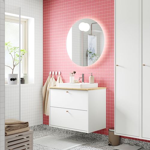 IKEA - HAVBACK/ALSKEN/ORRSJÖN, wash-basin and cabinet, white/bamboo, 82x49x71 cm