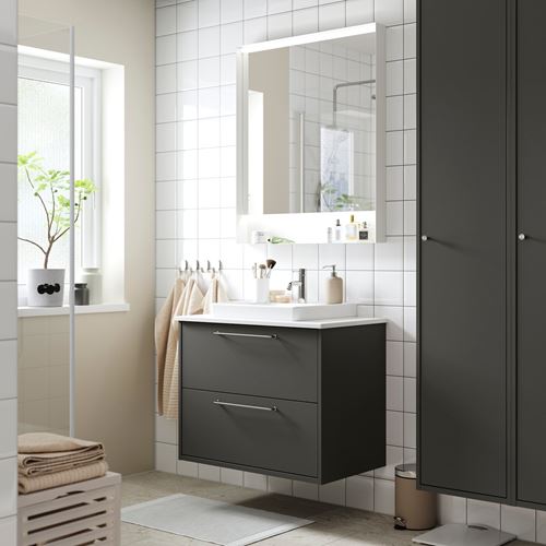IKEA - HAVBACK/TOLKEN/ORRSJÖN, wash-basin and cabinet, dark grey-white marble effect, 82x49x71 cm