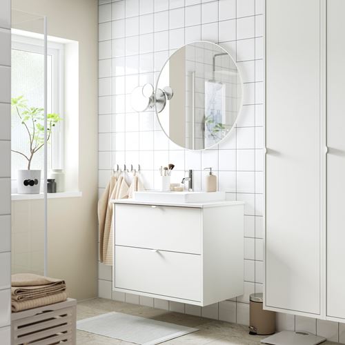 IKEA - HAVBACK/TOLKEN/ORRSJÖN, wash-basin and cabinet, white-white marble effect, 82x49x71 cm