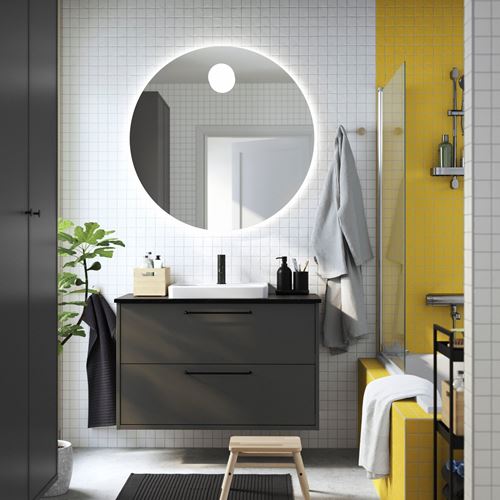 IKEA - HAVBACK/TOLKEN/ORRSJÖN, wash-basin and cabinet, dark grey-black marble effect, 102x49x71 cm
