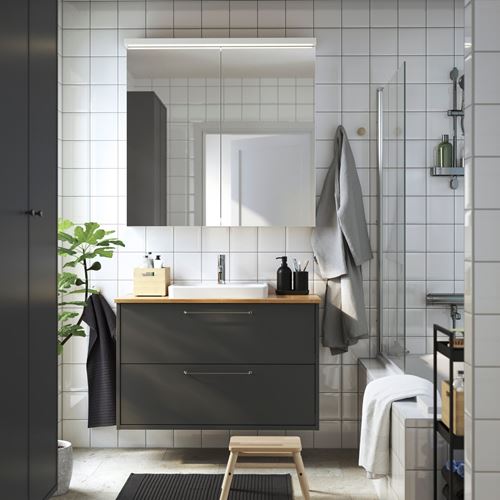 IKEA - HAVBACK/ALSKEN/ORRSJÖN, lavabo dolabı kombinasyonu, koyu gri-bambu, 102x49x71 cm