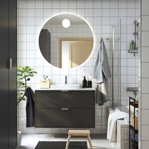 IKEA - HAVBACK/TOLKEN/ORRSJÖN, wash-basin and cabinet, dark grey-white marble effect, 102x49x71 cm