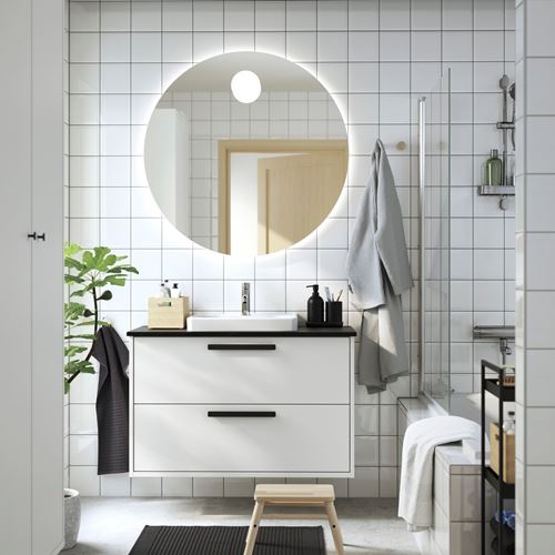 IKEA - HAVBACK/TOLKEN/ORRSJÖN, wash-basin and cabinet, white-black marble appearance, 102x49x71 cm